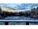 View of the partially snow covered backyard with cut up tree trunks scattered throughout the property at 8 Sioux Trl, Evergreen, CO 80439