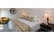 Bedroom with a Queen-size bed with a striped blanket and a mirror on the wall at 827 Maxwell Ave # H, Boulder, CO 80304