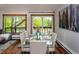Bright dining room area with a glass table, contemporary art, and lots of natural light at 827 Maxwell Ave # H, Boulder, CO 80304