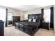 Elegant main bedroom featuring dark wood furniture, plush carpeting, and ample natural light from a bright window at 1030 E 78Th Pl, Denver, CO 80229