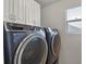 Laundry room features washer and dryer and cabinets above at 5779 Ceylon St, Denver, CO 80249