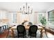 Stylish dining room showcases modern lighting, hardwood floors, and backyard views at 3320 Yukon Ct, Wheat Ridge, CO 80033