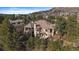 Stunning aerial view of a luxurious home nestled among lush greenery and mature trees at 214 Equinox Dr, Castle Rock, CO 80108