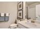 Clean bathroom with updated vanity and a shower/tub combo at 4346 Canyata Dr, Elizabeth, CO 80107