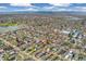 Panoramic aerial view showcasing the property's location within the neighborhood, near a lake and city skyline at 4916 Knox Ct, Denver, CO 80221