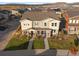 Panoramic aerial view of the lovely townhome showcasing the neighborhood and surrounding landscape at 3061 Low Meadow Blvd, Castle Rock, CO 80109