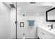 Modern bathroom features a glass shower and white subway tile at 3055 S Bannock St, Englewood, CO 80110