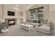 Comfortable living room featuring a fireplace, large windows, and ample seating at 4042 E Hinsdale Cir, Centennial, CO 80122