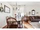 Bright dining room featuring a wood table and chairs, hardwood floors and chandelier at 1337 N Ford St, Golden, CO 80403