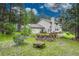 Lush backyard featuring a fire pit, outdoor seating area, and a beautiful natural landscape at 18470 Canterbury Dr, Monument, CO 80132