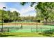 Well-maintained tennis courts surrounded by lush greenery and distant mountain views at 69 Dawn Heath Cir, Littleton, CO 80127