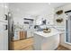 Bright kitchen features stainless steel appliances, white cabinetry, marble backsplash, and a large island at 6495 E Happy Canyon Rd # 62, Denver, CO 80237