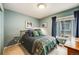 Cozy bedroom featuring blue walls, a window with curtains, and a comfortable bed at 1311 Carlyle Park Cir, Highlands Ranch, CO 80129
