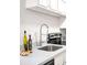 Close-up of kitchen features including stainless steel sink and faucet with neutral countertops at 4110 Hale Pkwy # 3K, Denver, CO 80220