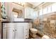 Updated bathroom with a glass-enclosed shower, stylish vanity, and modern fixtures at 1820 Sapling Ct, Castle Rock, CO 80109
