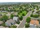 Wide aerial shot of neighborhood featuring lush greenery, houses, and streets at 1190 W 11Th Ct, Broomfield, CO 80020