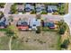 Aerial view of the neighborhood showing houses with fenced yards and lawn at 3787 Bucknell Dr, Highlands Ranch, CO 80129
