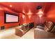 A cozy home theater features leather seating, a large screen, and recessed lighting for an immersive experience at 5810 Amber Ridge Dr, Castle Pines, CO 80108
