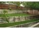 Manicured backyard features retaining wall, wood fence, and mature landscaping at 7114 Mountain Brush Cir, Highlands Ranch, CO 80130