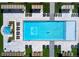 Aerial view of a resort style pool and lounge area, with seating and a hot tub at 6235 Stable View St, Castle Pines, CO 80108