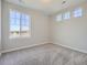 Cozy bedroom with neutral carpet, base trim, large windows offering nice views, and natural light at 10371 Harrisburg St, Parker, CO 80134