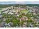 Neighborhood aerial view with a church, a school and green spaces in the background at 1900 S Gilpin St, Denver, CO 80210