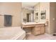 Elegant bathroom featuring a soaking tub, vanity, and soft lighting, creating a relaxing ambiance at 2700 W Riverwalk Cir # C, Littleton, CO 80123