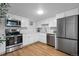 Modern kitchen features stainless steel appliances, white cabinets, and hardwood floors at 8190 Raleigh Pl, Westminster, CO 80031