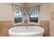 Bathroom featuring large soaking tub with scenic window views and decorative tile accents at 265 Ox Yoke Way, Monument, CO 80132