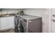 Modern laundry room with stainless steel washer and dryer and countertop with sink at 4185 Cheyenne Dr, Larkspur, CO 80118