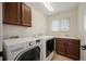 Modern laundry room featuring new appliances, a utility sink, and storage cabinets at 6276 S Robertsdale Ct, Aurora, CO 80016