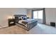 Spacious main bedroom with a large window, soft carpet, and a decorative blue bedframe at 8958 Forrest Dr, Highlands Ranch, CO 80126