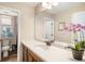 Well-lit bathroom with a quartz countertop, framed mirror, and modern fixtures at 6193 Saddle Bow Ave, Parker, CO 80134
