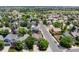 This aerial view showcases a neighborhood with mature trees, green spaces, and well-maintained homes at 4997 Collinsville Pl, Highlands Ranch, CO 80130