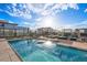 Relaxing rooftop pool area with lounge chairs, umbrellas and city views at 1750 Wewatta St # 1720, Denver, CO 80202