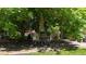 A shady backyard patio area featuring an outdoor dining set and a fire pit at 11718 Keough Dr, Northglenn, CO 80233