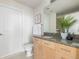 Bathroom with granite countertop, wood cabinetry, and a decorative plant for a fresh touch at 1700 Bassett St # 1106, Denver, CO 80202