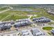 An aerial view shows the neighborhood with townhomes in a Primary-planned community with parks and open spaces at 11000 Shining Star Cir, Parker, CO 80134