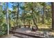 Secluded outdoor area with a hammock and picnic benches surrounded by tall trees and lush greenery at 26196 Rea Ave, Conifer, CO 80433