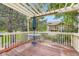 Inviting back deck with pergola, table, umbrella, and lush green trees views at 19440 E Mann Creek Dr # E, Parker, CO 80134