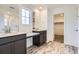 Bathroom featuring dual sinks, a makeup vanity, and a walk-in closet with a shower at 11039 Snowdon St, Parker, CO 80134