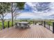 Large deck with outdoor dining set offering scenic views of the surrounding landscape at 1820 S State 83 Hwy, Franktown, CO 80116
