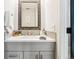 A stylish bathroom featuring a modern vanity, decorative mirror, and elegant countertop accents at 13071 Emerson St, Thornton, CO 80241
