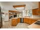 Open kitchen design featuring a large countertop, wooden cabinetry, and seamless access to other living areas at 5063 E Otero Cir, Centennial, CO 80122