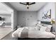 Nicely appointed main bedroom with hardwood floors and comfortable furnishings at 1750 Wewatta St # 830, Denver, CO 80202