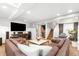 Spacious living room features recessed lighting, a staircase, and a sleek entertainment area with a flat screen TV at 3701 Eliot St, Denver, CO 80211