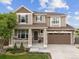Charming two-story home with stone accents, covered porch, and attached two-car garage at 3620 Sandoval St, Brighton, CO 80601