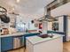 Modern kitchen with stainless steel appliances and blue cabinetry at 1777 Larimer St # 1908, Denver, CO 80202