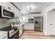 Modern kitchen features stainless steel appliances, white cabinets, and attractive backsplash at 808 Hanover St, Aurora, CO 80010