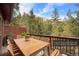 Outdoor dining on the deck with a stunning view of the surrounding landscape at 25531 Mosier Cir, Conifer, CO 80433